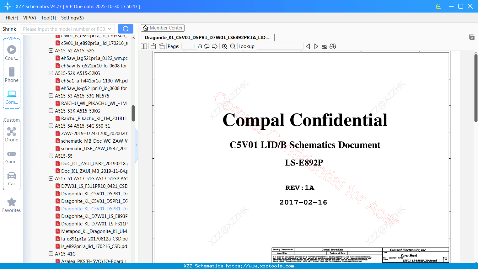 Laptop ACER Dragonite_KL_C5V01_D5PR1_D7W01_LSE892PR1A_LID